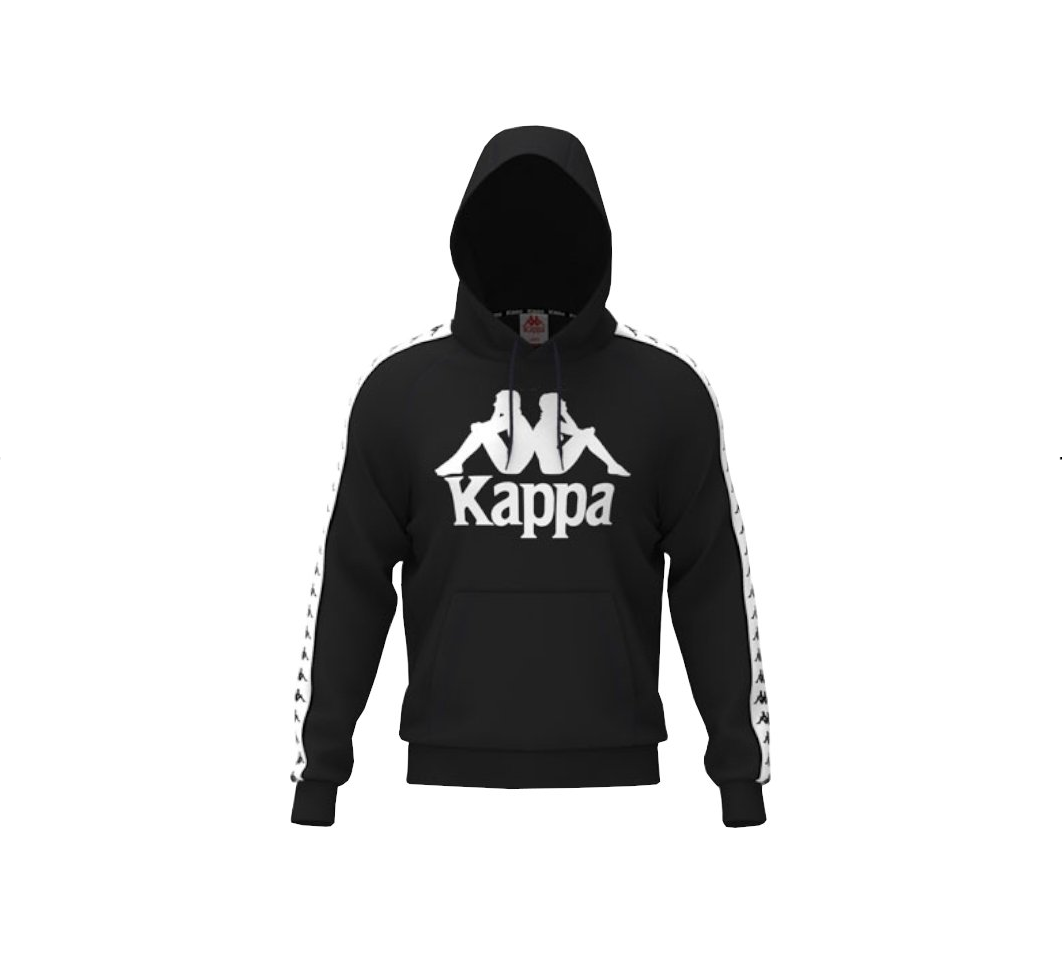 Černá mikina unisex s kapucí a pruhy - KAPPA