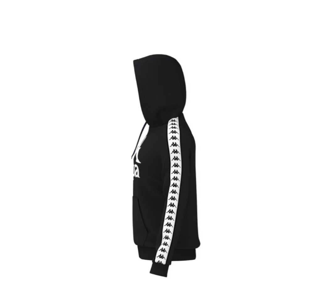 Černá mikina unisex s kapucí a pruhy - KAPPA